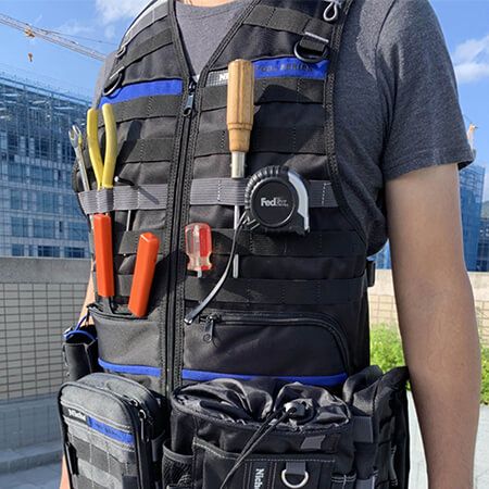 Molle tool vest can combine used with tool belt, tool pouches, and also the weight distributes evenly through the entire body.